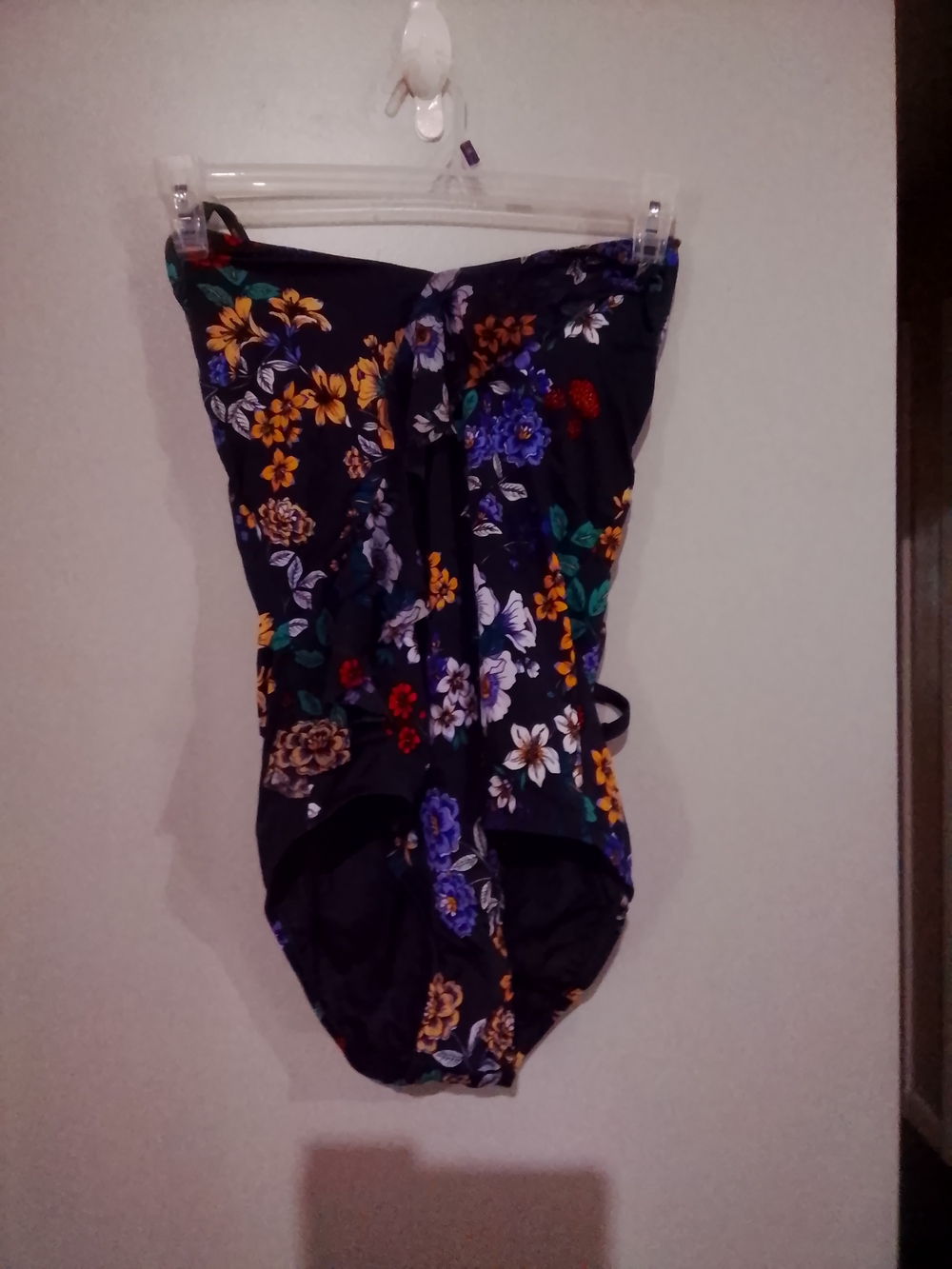 Time and Tru Black Floral Strapless One-Piece Swimsuit